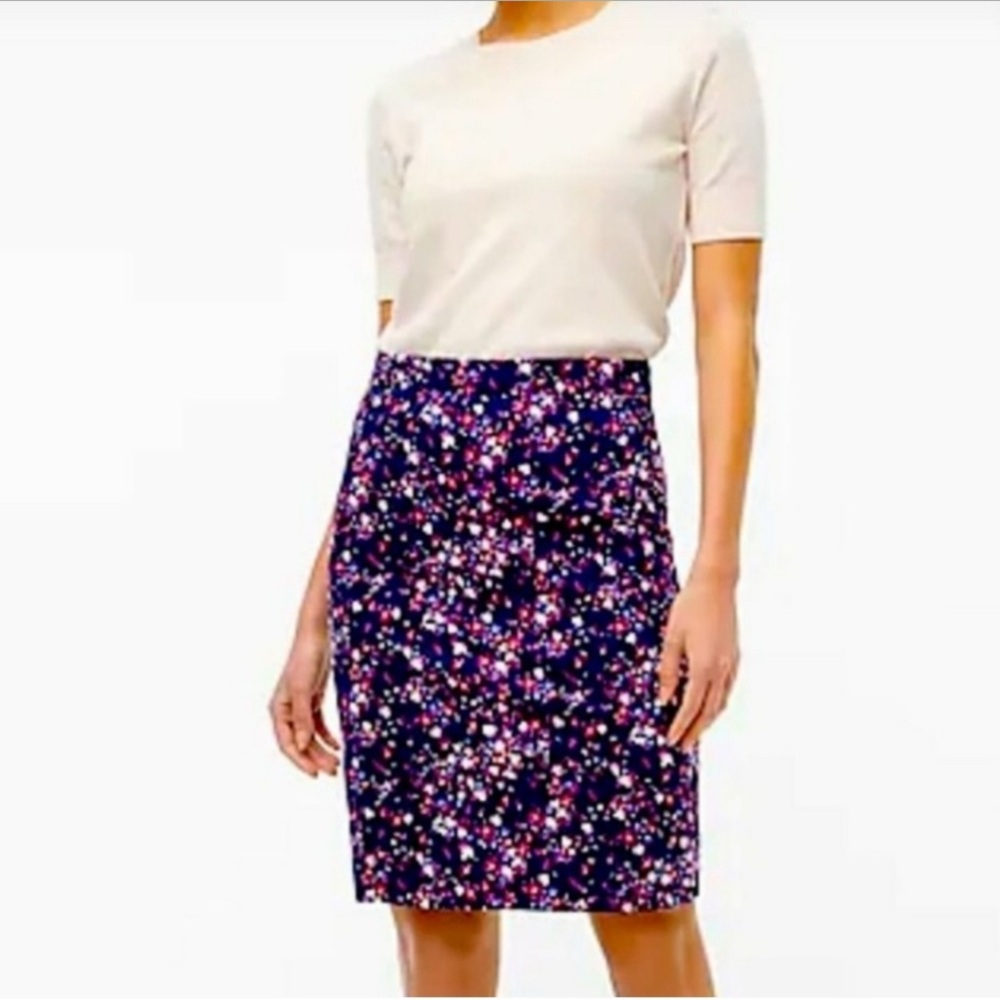 J. Crew Navy Floral Pencil Skirt 6